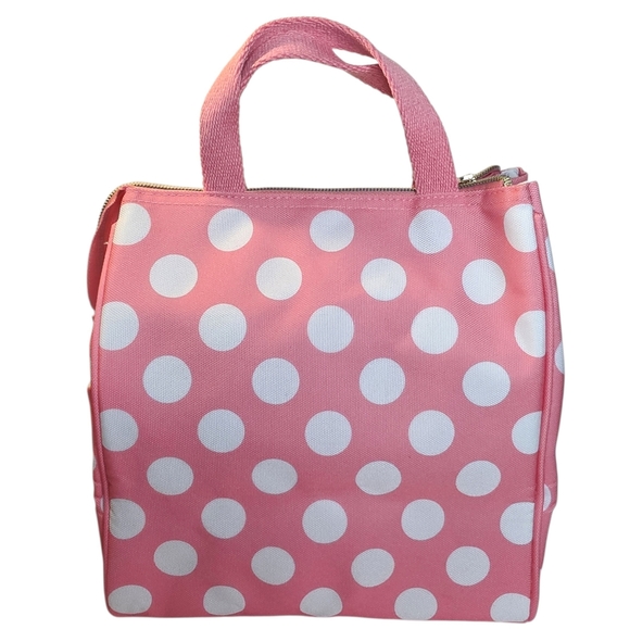 Kate Spade New York Pink & White Large Polkadot Small Tote Insulated Lunch Bag - Picture 3 of 7